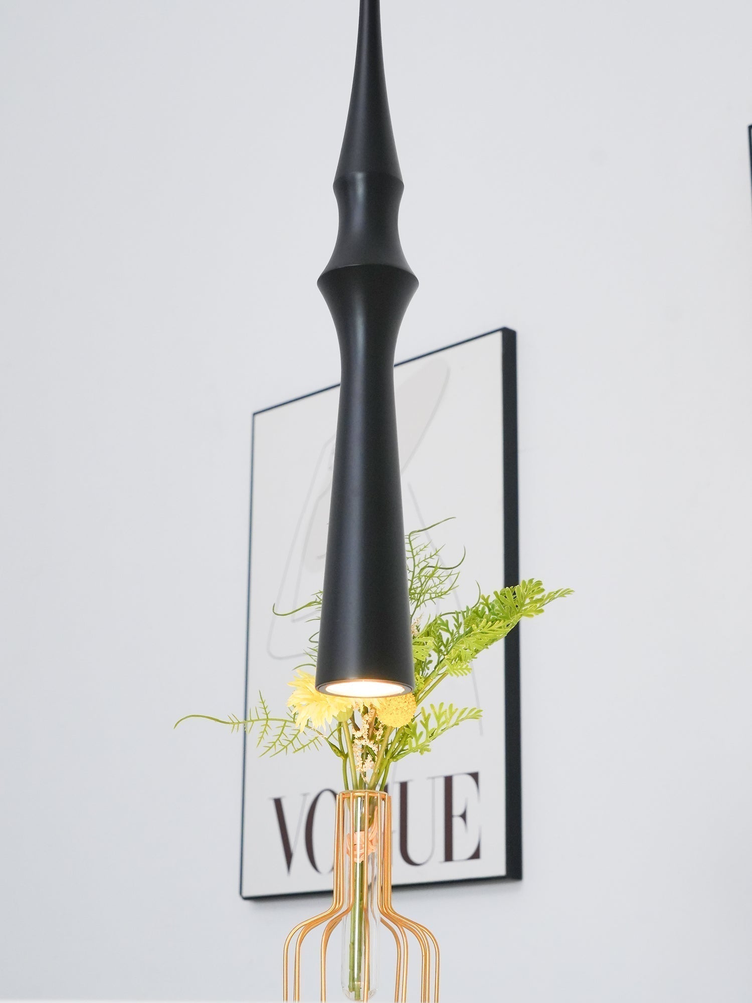 Modern Slim Aluminum Pendant Light with Curved Bamboo Design for Kitchen Island Dining Table