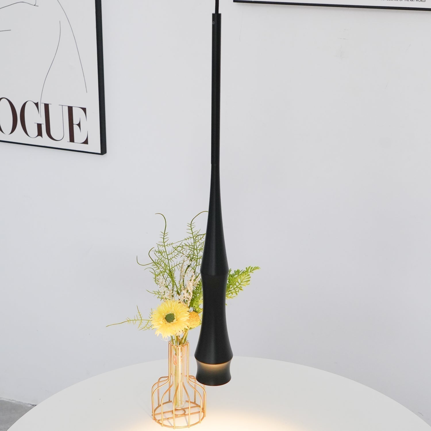 Modern Slim Aluminum Pendant Light with Curved Bamboo Design for Kitchen Island Dining Table