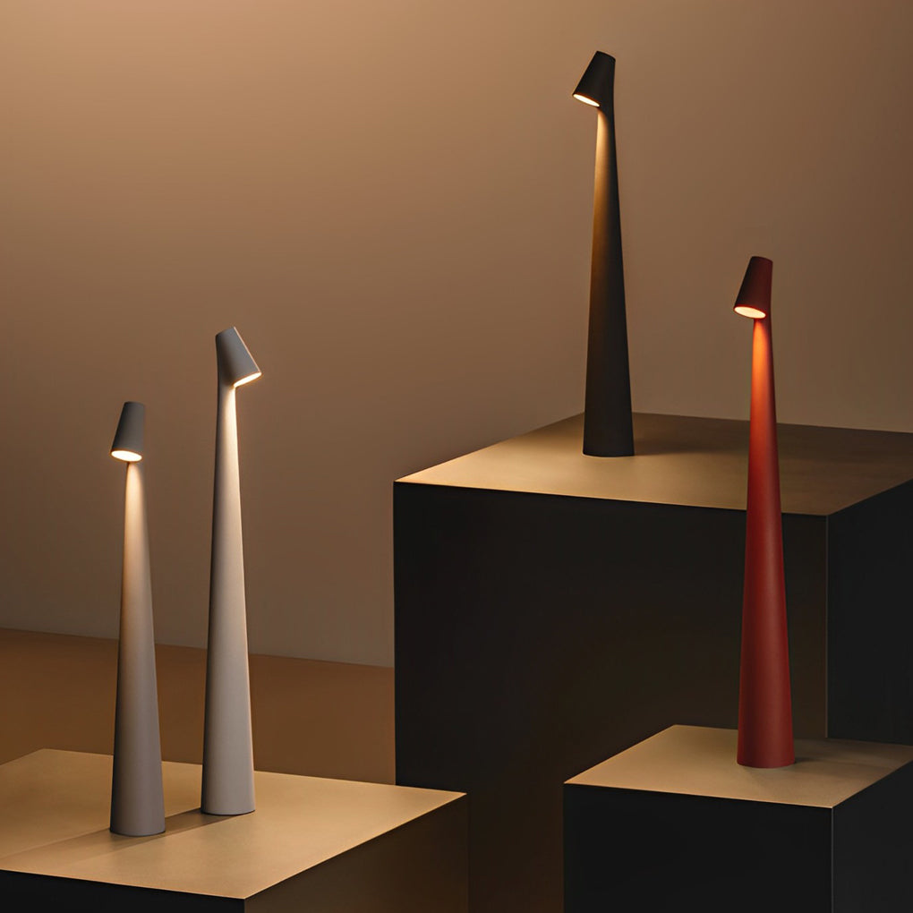 Modern Slim Conical LED Accent Table Lamp Cordless Dimmable Metal Desk Light for Living Room