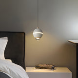 Modern Small Metal Ball LED Pendant Light with 3 Color Dimming and Integrated Spotlight for Bedside Lighting
