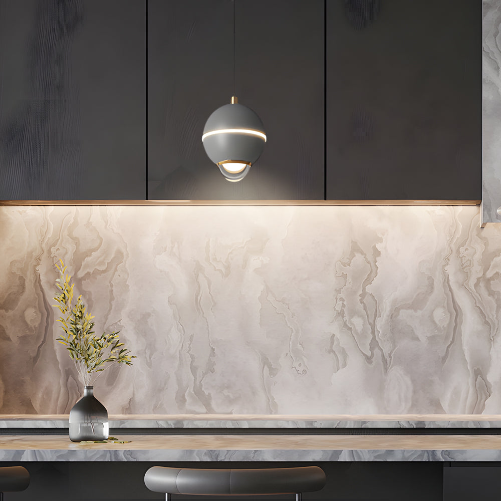 Modern Small Metal Ball LED Pendant Light with 3 Color Dimming and Integrated Spotlight for Bedside Lighting