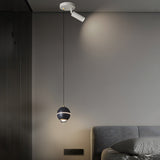 Modern Small Metal Ball LED Pendant Light with 3 Color Dimming and Integrated Spotlight for Bedside Lighting