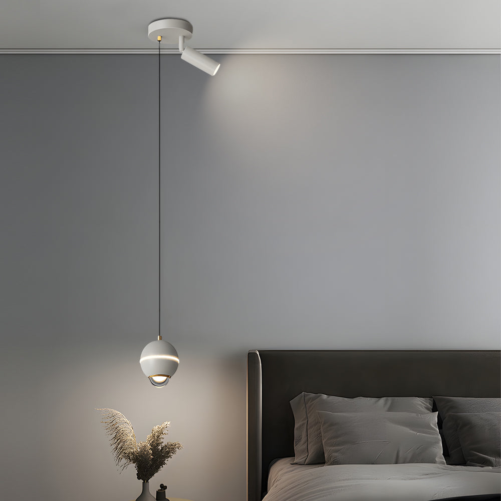 Modern Small Metal Ball LED Pendant Light with 3 Color Dimming and Integrated Spotlight for Bedside Lighting