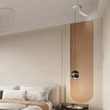 Modern Small Metal Ball LED Pendant Light with 3 Color Dimming and Integrated Spotlight for Bedside Lighting
