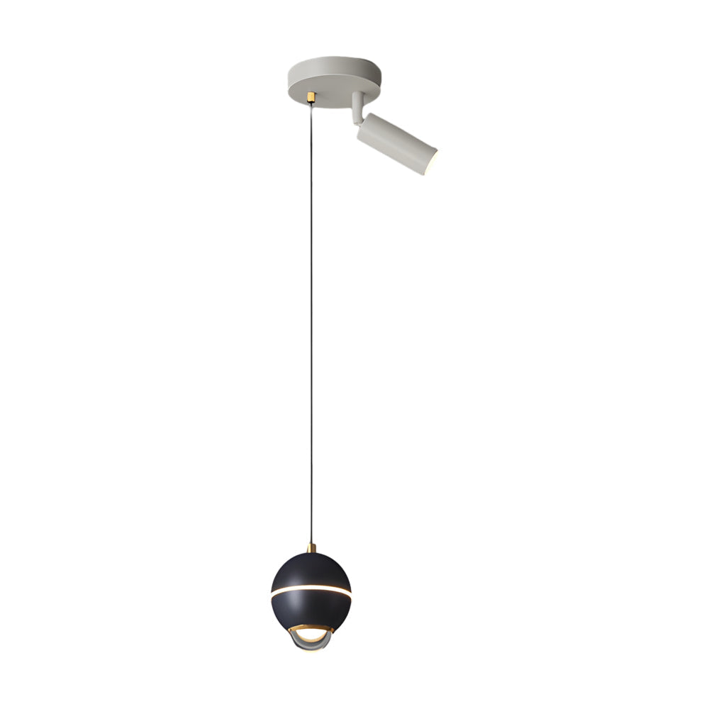 Modern Small Metal Ball LED Pendant Light with 3 Color Dimming and Integrated Spotlight for Bedside Lighting
