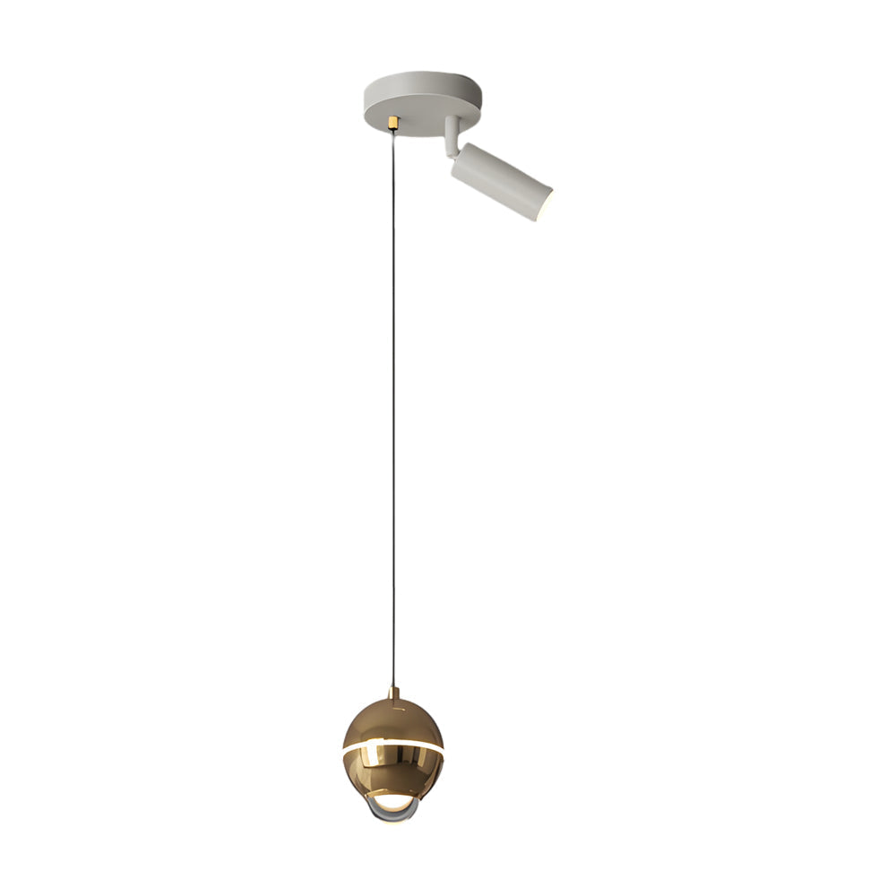 Modern Small Metal Ball LED Pendant Light with 3 Color Dimming and Integrated Spotlight for Bedside Lighting