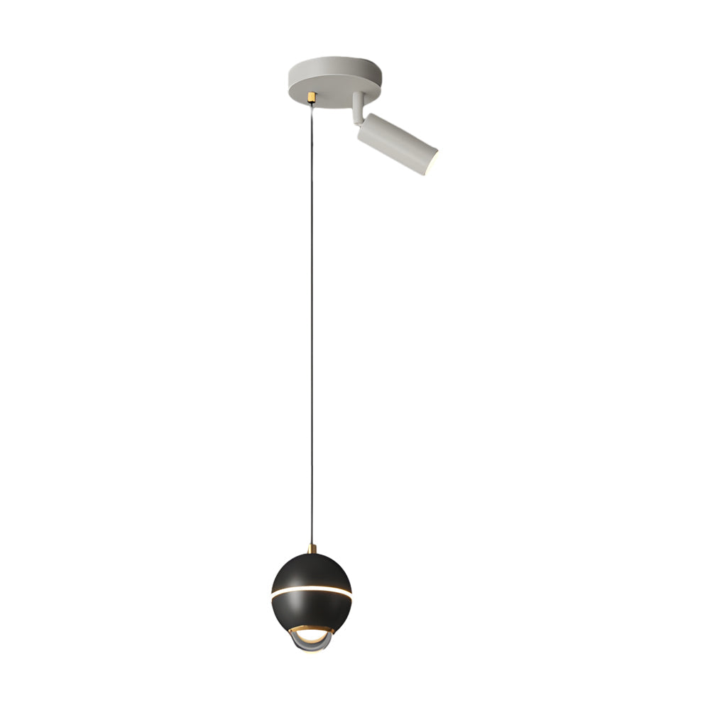 Modern Small Metal Ball LED Pendant Light with 3 Color Dimming and Integrated Spotlight for Bedside Lighting