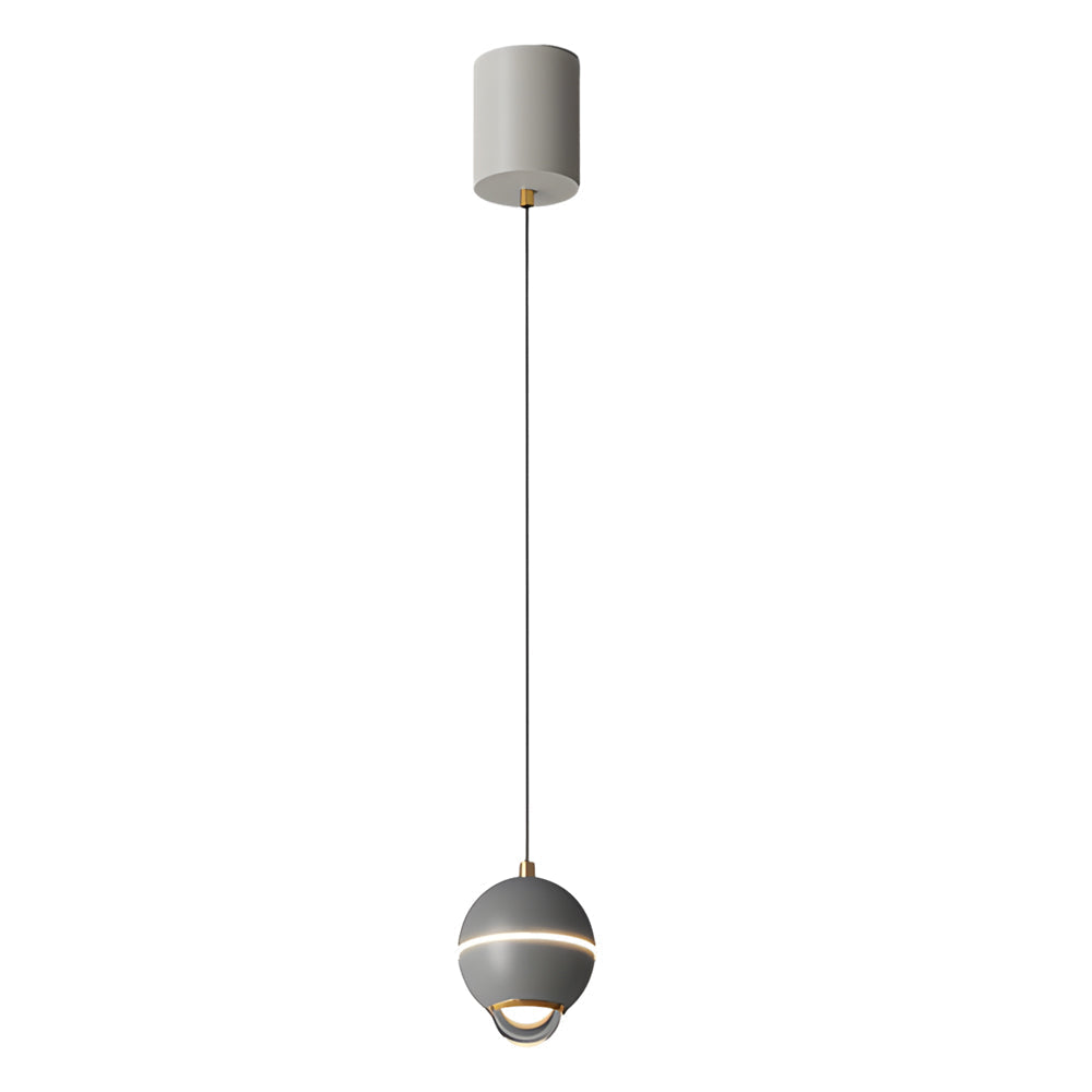 Modern Small Metal Ball LED Pendant Light with 3 Color Dimming and Integrated Spotlight for Bedside Lighting