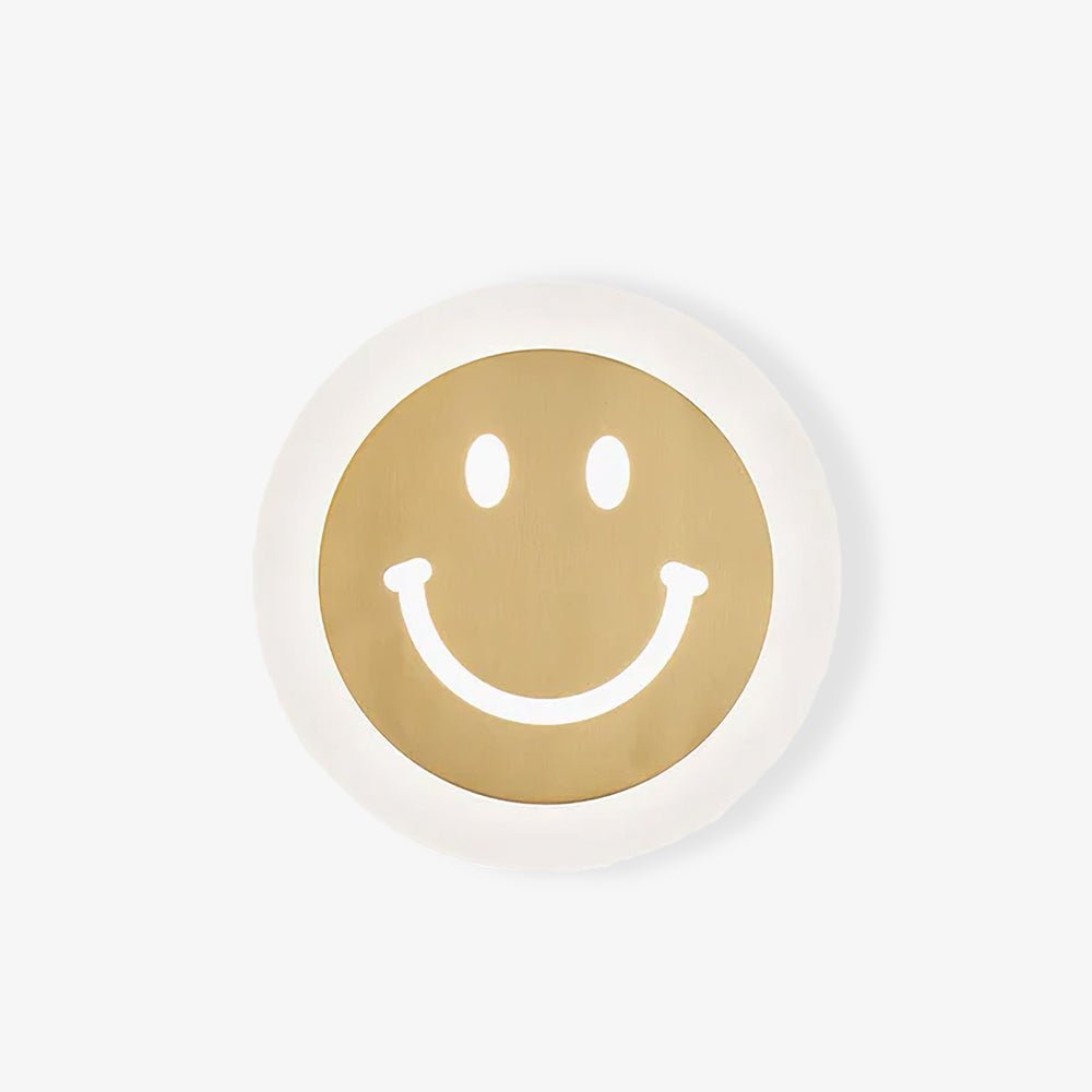 Modern Smiley Face Wall Sconce LED Indoor Light Fixture with Brass Finish and Three Color Modes