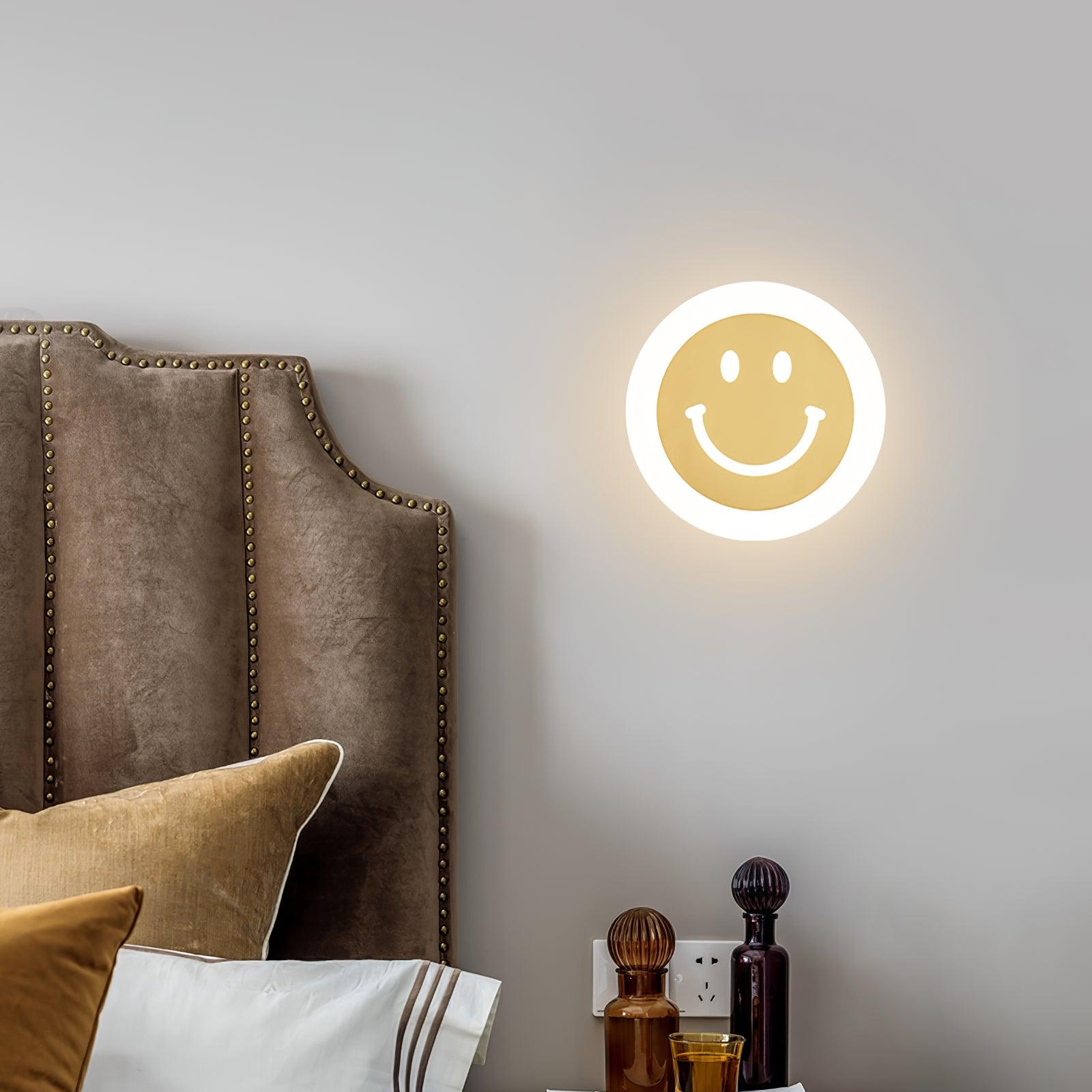 Modern Smiley Face Wall Sconce LED Indoor Light Fixture with Brass Finish and Three Color Modes