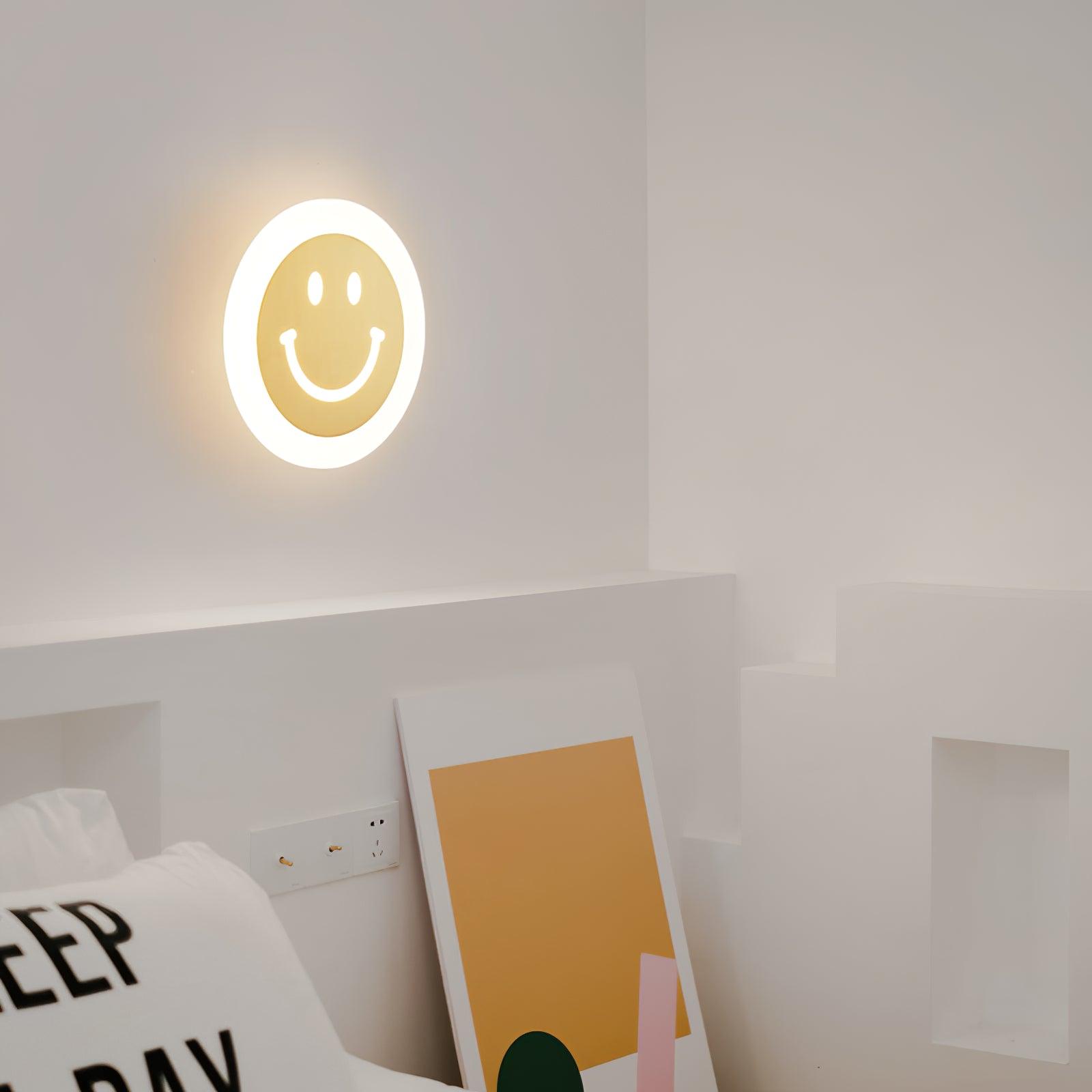 Modern Smiley Face Wall Sconce LED Indoor Light Fixture with Brass Finish and Three Color Modes