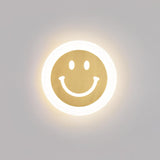 Modern Smiley Face Wall Sconce LED Indoor Light Fixture with Brass Finish and Three Color Modes