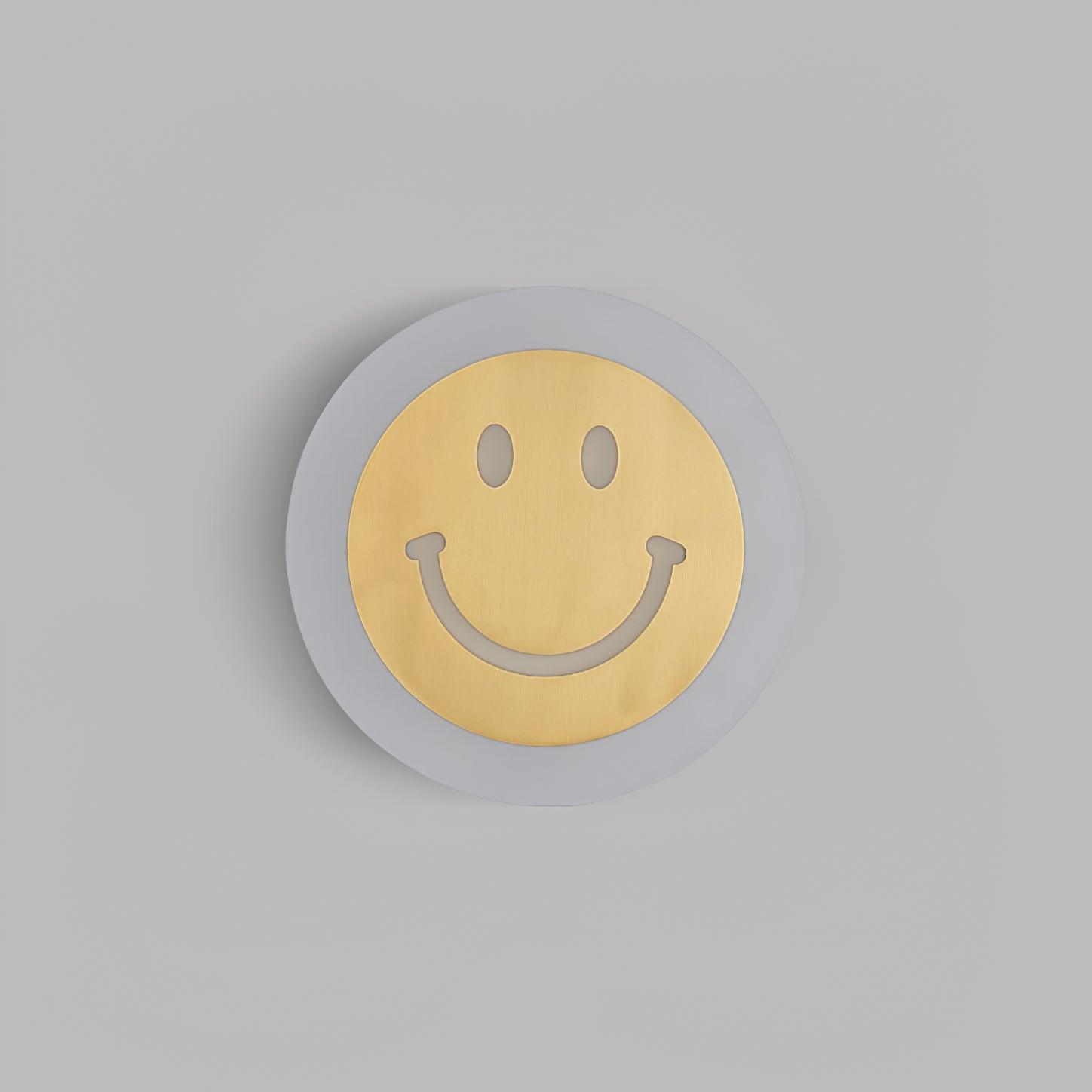 Modern Smiley Face Wall Sconce LED Indoor Light Fixture with Brass Finish and Three Color Modes