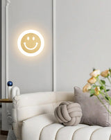 Modern Smiley Face Wall Sconce LED Indoor Light Fixture with Brass Finish and Three Color Modes