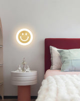 Modern Smiley Face Wall Sconce LED Indoor Light Fixture with Brass Finish and Three Color Modes