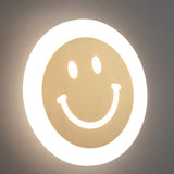 Modern Smiley Face Wall Sconce LED Indoor Light Fixture with Brass Finish and Three Color Modes