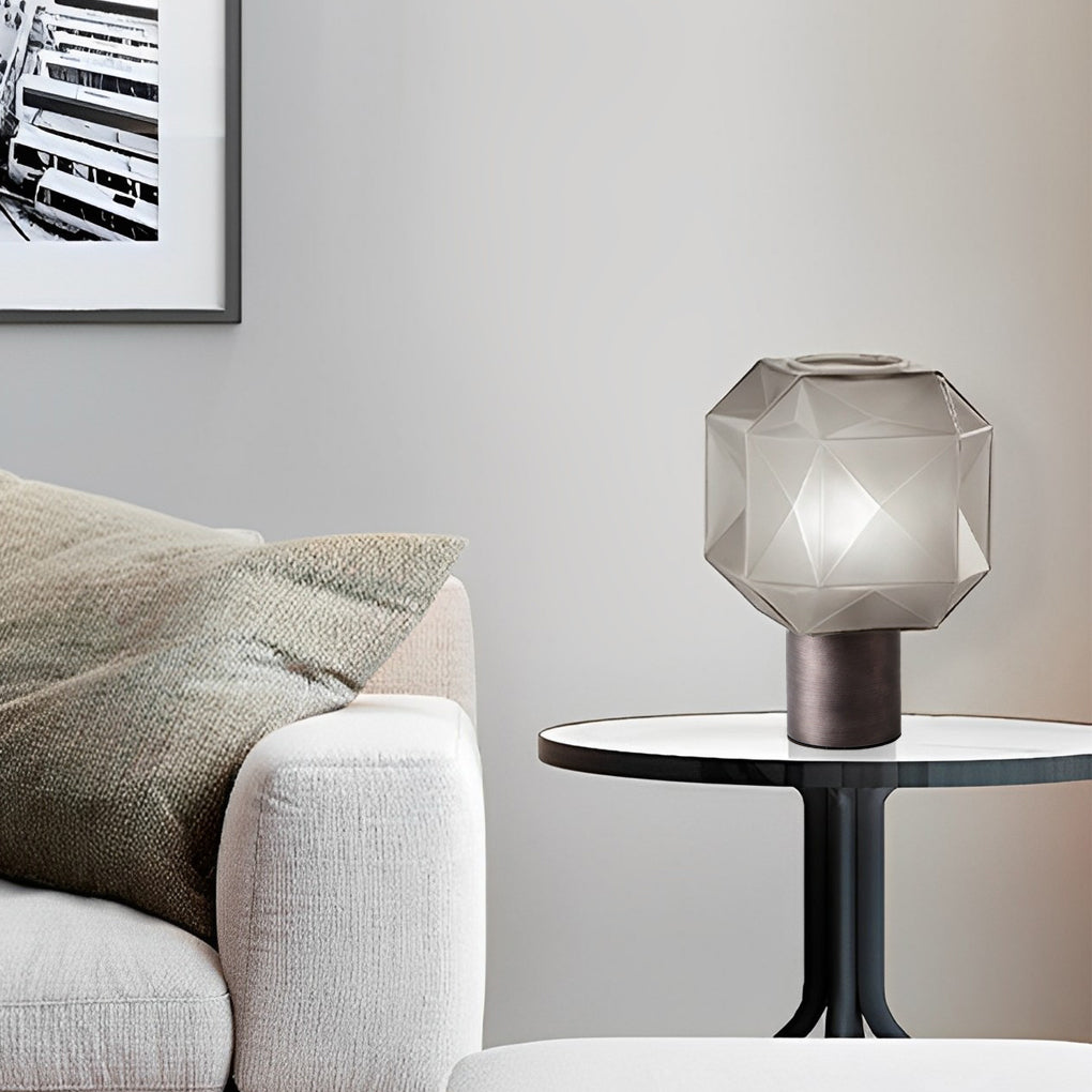 Modern Smoke Glass Orb Table Lamp with Nordic Cylinder Base for Bedroom and Living Room