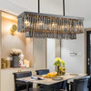 Modern Smoke Gray Crystal Rectangular LED Chandelier Dining Room Pendant Light with 3 Step Dimming