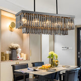 Modern Smoke Gray Crystal Rectangular LED Chandelier Dining Room Pendant Light with 3 Step Dimming