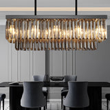 Modern Smoke Gray Crystal Rectangular LED Chandelier Dining Room Pendant Light with 3 Step Dimming