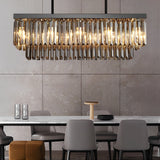 Modern Smoke Gray Crystal Rectangular LED Chandelier Dining Room Pendant Light with 3 Step Dimming