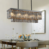 Modern Smoke Gray Crystal Rectangular LED Chandelier Dining Room Pendant Light with 3 Step Dimming