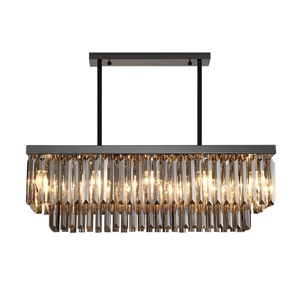 Modern Smoke Gray Crystal Rectangular LED Chandelier Dining Room Pendant Light with 3 Step Dimming