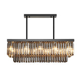 Modern Smoke Gray Crystal Rectangular LED Chandelier Dining Room Pendant Light with 3 Step Dimming