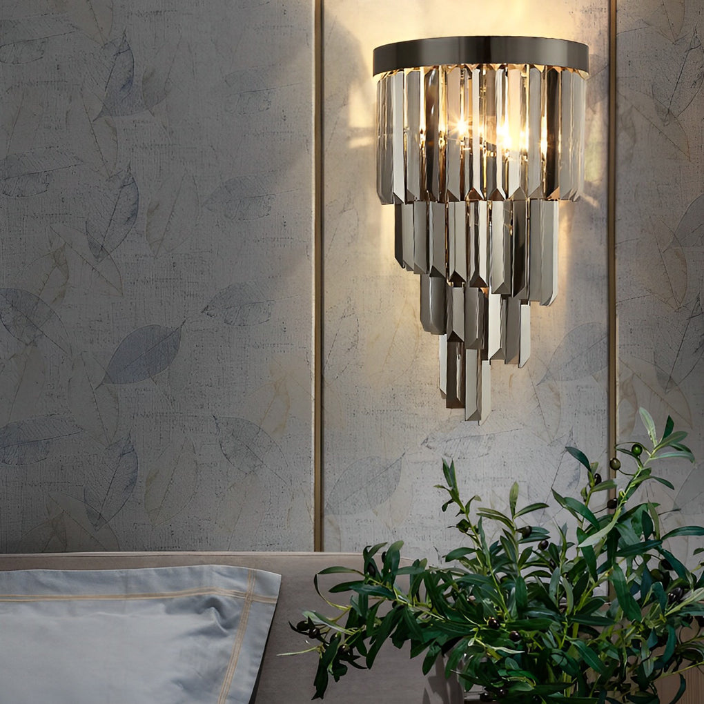 Modern Smoke Gray Crystal Wall Sconce LED Indoor Light with 3 Step Dimming