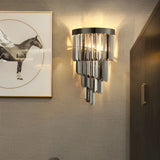Modern Smoke Gray Crystal Wall Sconce LED Indoor Light with 3 Step Dimming