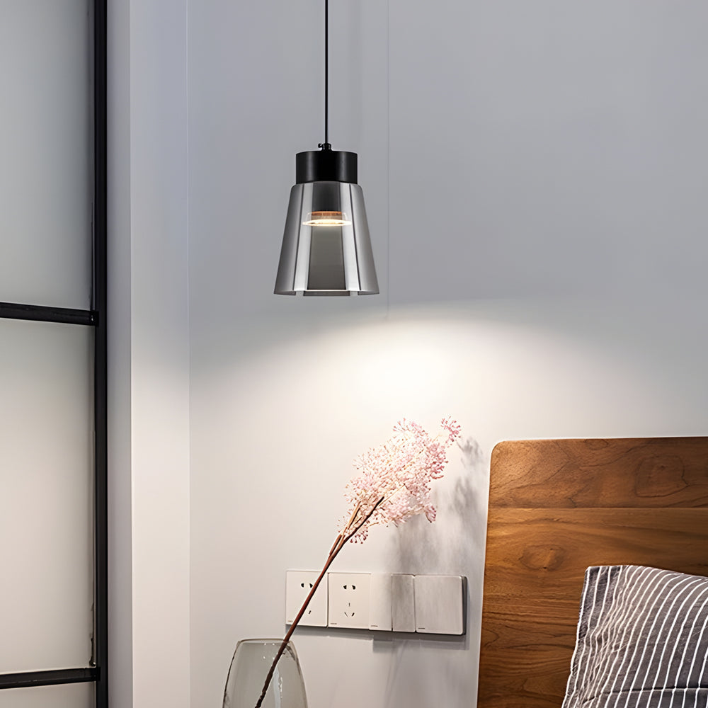 Modern Smoke Gray Glass COB LED Pendant Light Minimalist Hanging Lamp for Bedroom and Dining Room