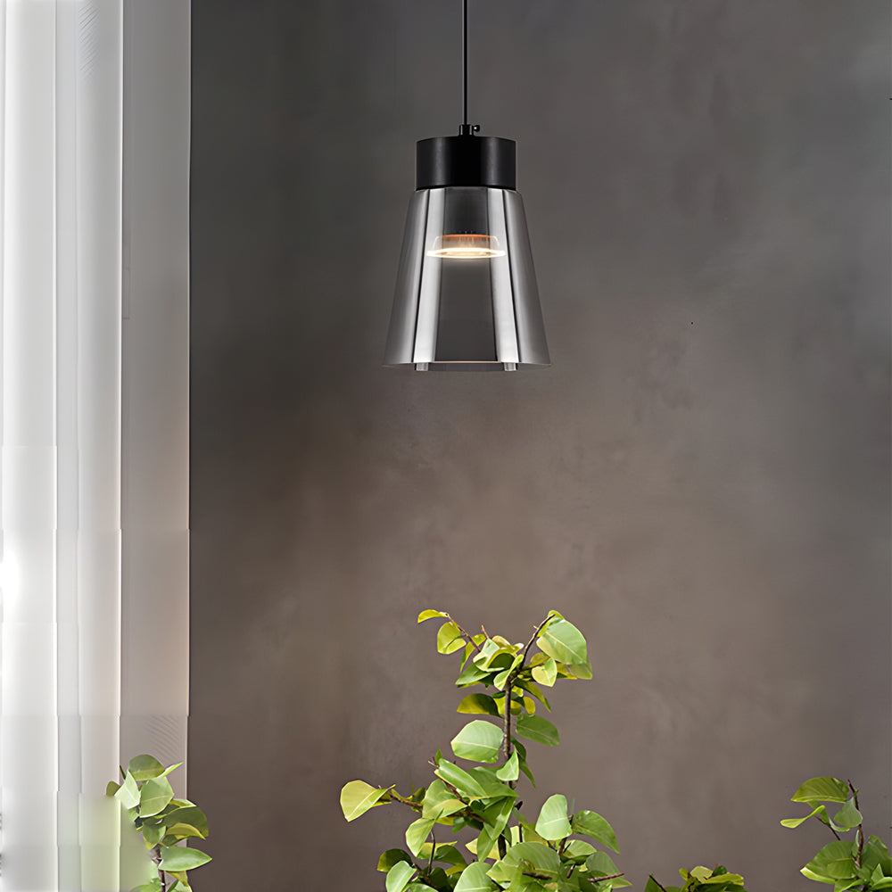 Modern Smoke Gray Glass COB LED Pendant Light Minimalist Hanging Lamp for Bedroom and Dining Room