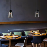 Modern Smoke Gray Glass COB LED Pendant Light Minimalist Hanging Lamp for Bedroom and Dining Room