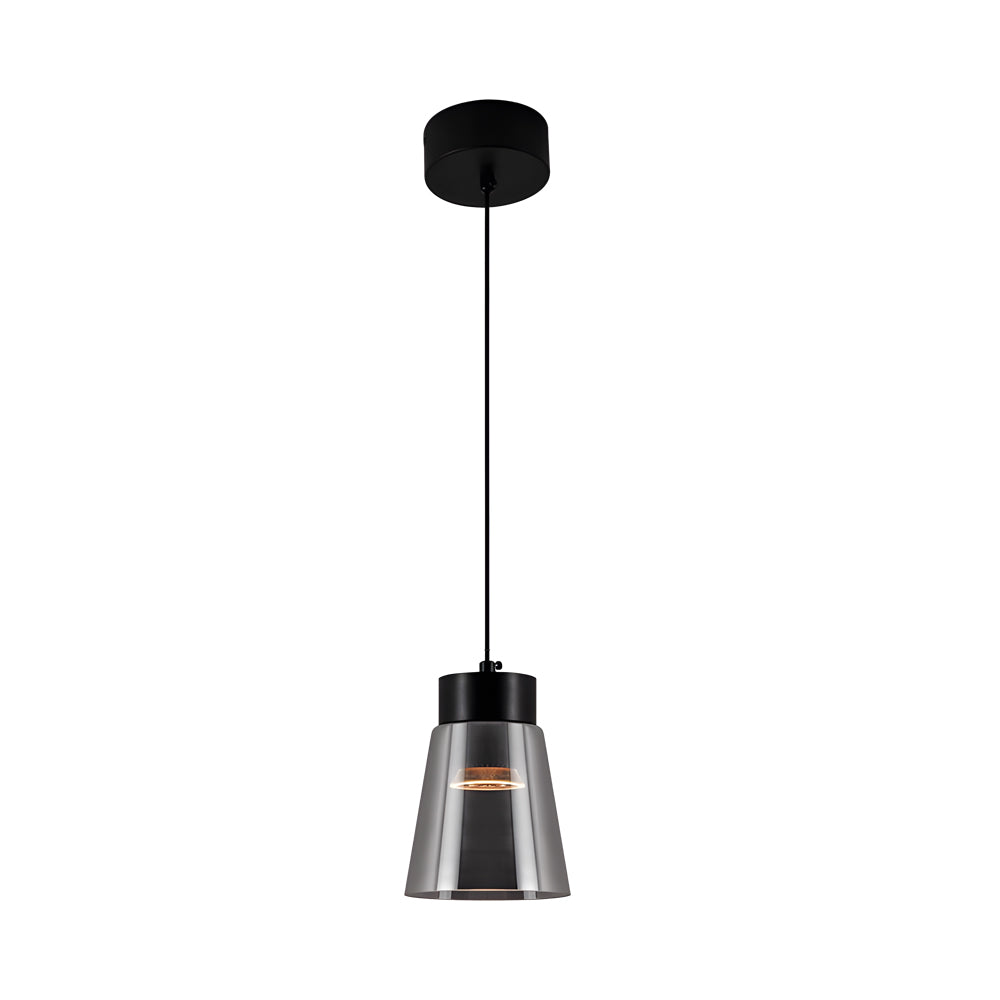 Modern Smoke Gray Glass COB LED Pendant Light Minimalist Hanging Lamp for Bedroom and Dining Room