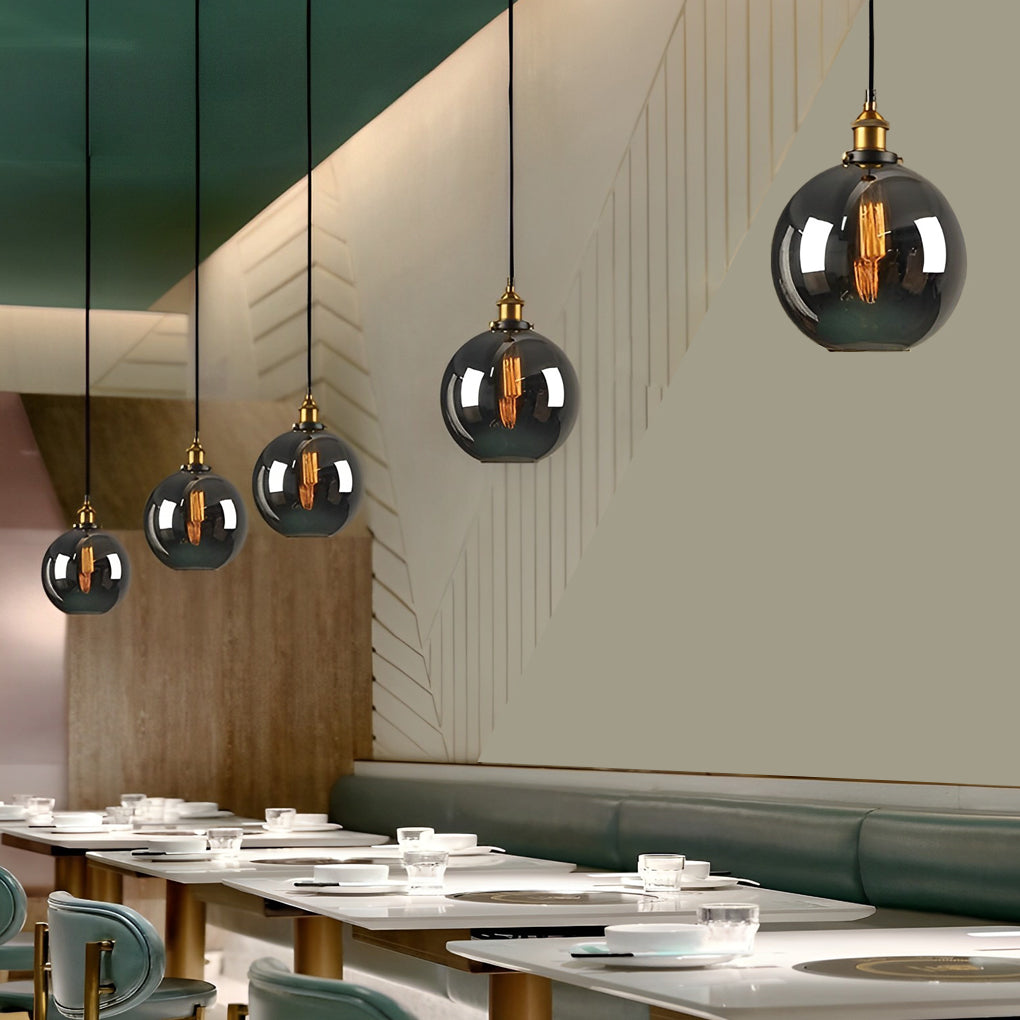 Modern Smoke Gray Glass Industrial Pendant Light Electroplated Hanging Ceiling Fixture for Dining Room