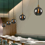Modern Smoke Gray Glass Industrial Pendant Light Electroplated Hanging Ceiling Fixture for Dining Room