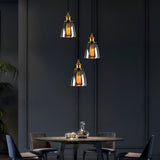 Modern Smoke Gray Glass Industrial Pendant Light Electroplated Hanging Ceiling Fixture for Dining Room