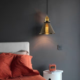 Modern Smoke Gray Glass Industrial Pendant Light Electroplated Hanging Ceiling Fixture for Dining Room