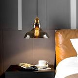 Modern Smoke Gray Glass Industrial Pendant Light Electroplated Hanging Ceiling Fixture for Dining Room