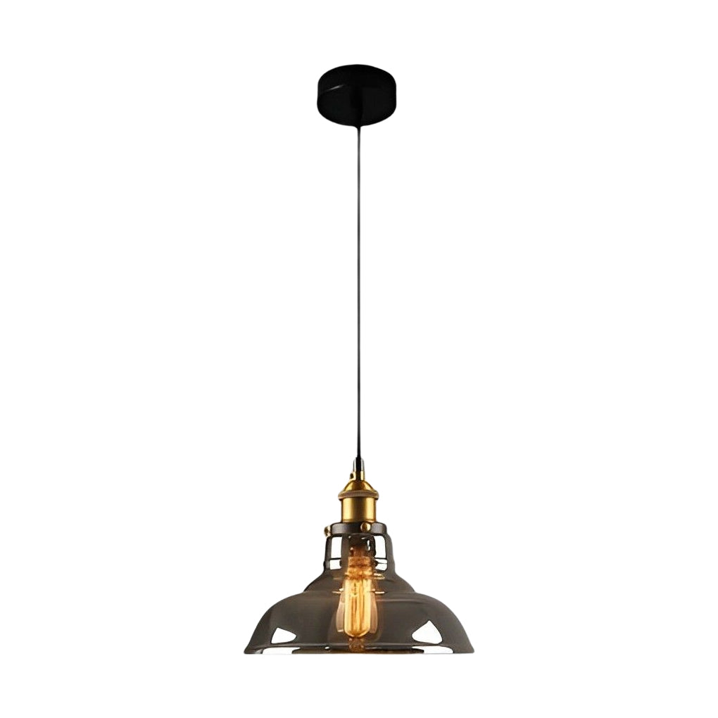 Modern Smoke Gray Glass Industrial Pendant Light Electroplated Hanging Ceiling Fixture for Dining Room