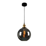 Modern Smoke Gray Glass Industrial Pendant Light Electroplated Hanging Ceiling Fixture for Dining Room