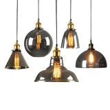 Modern Smoke Gray Glass Industrial Pendant Light Electroplated Hanging Ceiling Fixture for Dining Room