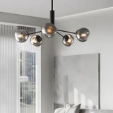 Modern Smoke Gray Glass Molecule Chandelier with Matte Black Metal Arms for Dining Room