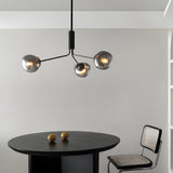Modern Smoke Gray Glass Molecule Chandelier with Matte Black Metal Arms for Dining Room