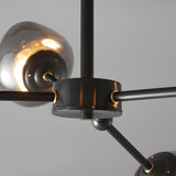 Modern Smoke Gray Glass Molecule Chandelier with Matte Black Metal Arms for Dining Room