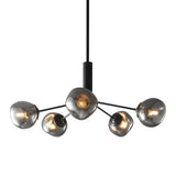 Modern Smoke Gray Glass Molecule Chandelier with Matte Black Metal Arms for Dining Room
