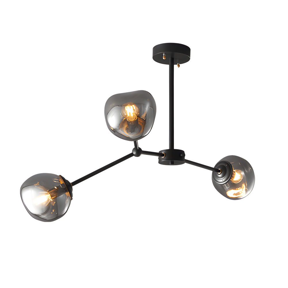 Modern Smoke Gray Glass Molecule Chandelier with Matte Black Metal Arms for Dining Room