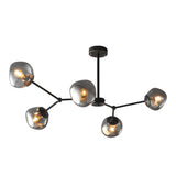 Modern Smoke Gray Glass Molecule Chandelier with Matte Black Metal Arms for Dining Room