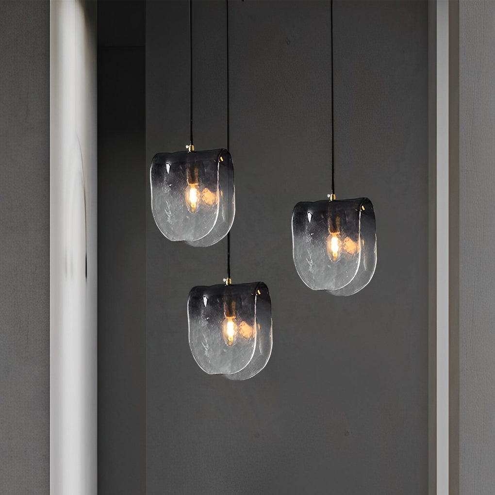 Modern Smoke Gray Gradient Glass Pendant Light LED Small Chandelier for Dining Room and Bedside