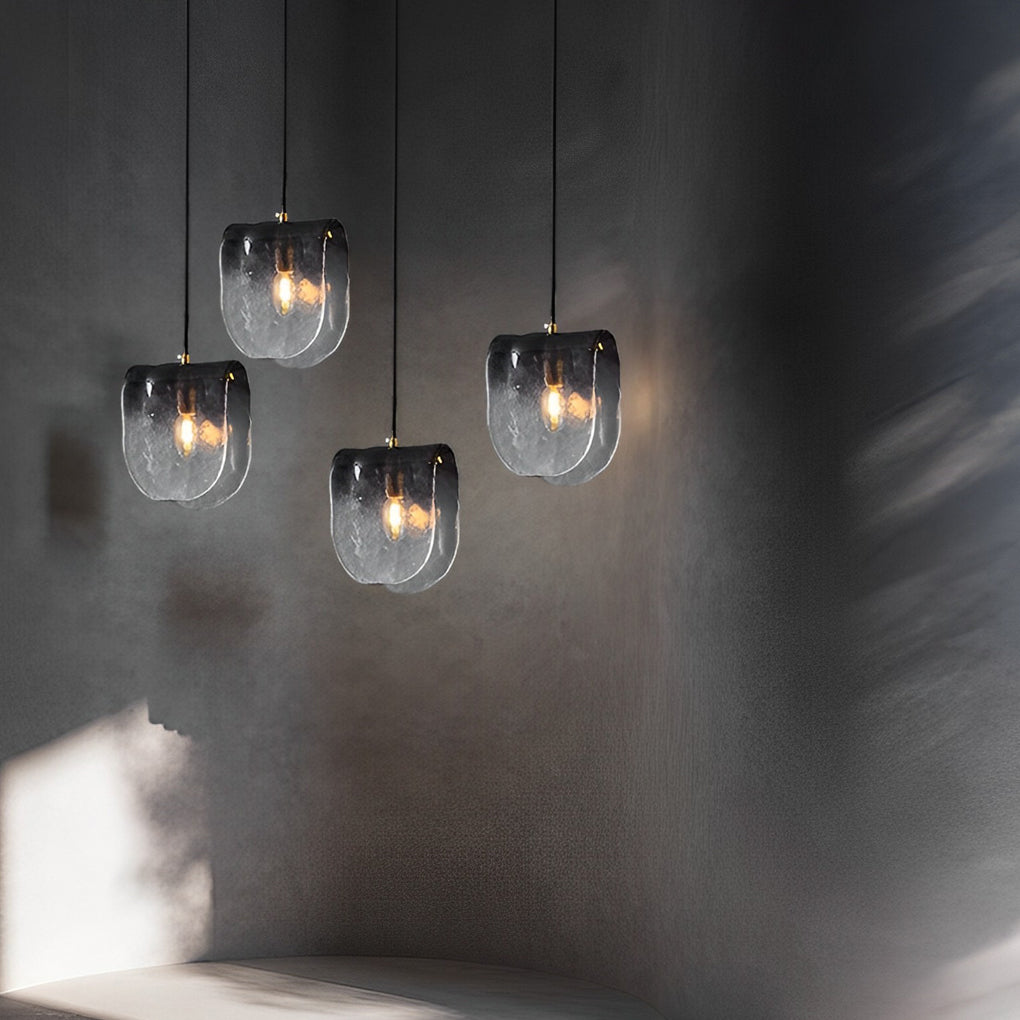 Modern Smoke Gray Gradient Glass Pendant Light LED Small Chandelier for Dining Room and Bedside